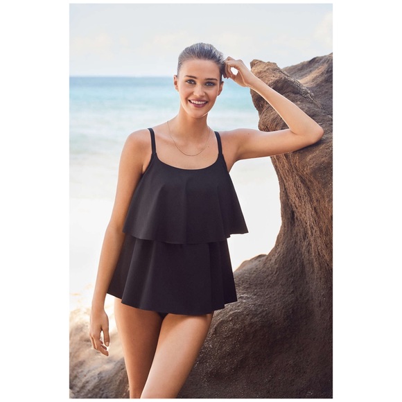 Lands' End | Swim | Lands End Tankini Top Ruffle Swimsuit Black | Poshmark